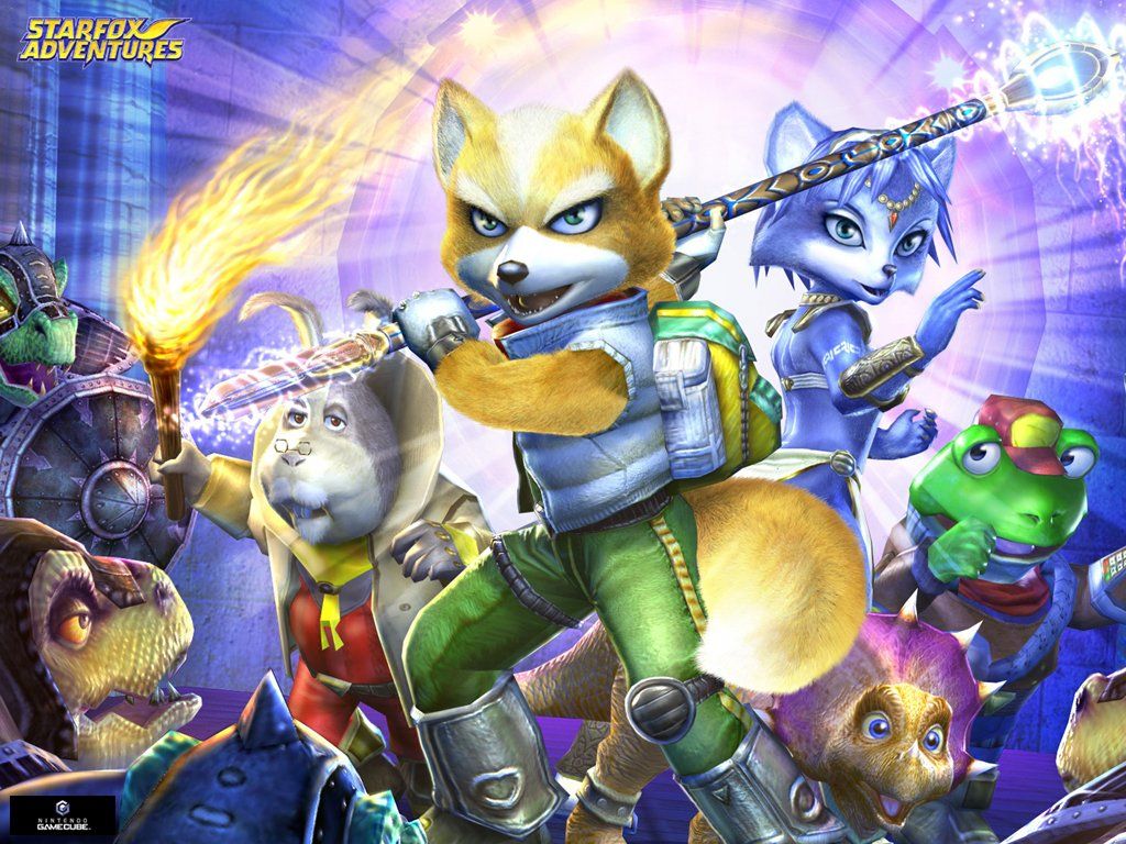 1024x768 An official Star Fox Adventures wallpaper with a familiar render from the game's box art. #starfox #starfoxadventures #gamecube #Nintendo #foxmccloud #Krystal