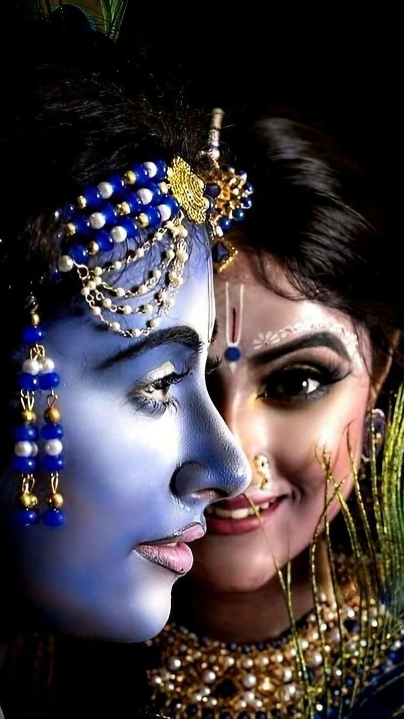 800x1422 Radha Krishna Ji Ki, Half Face Of Radha Krishna, lord, god, HD phone wallpaper