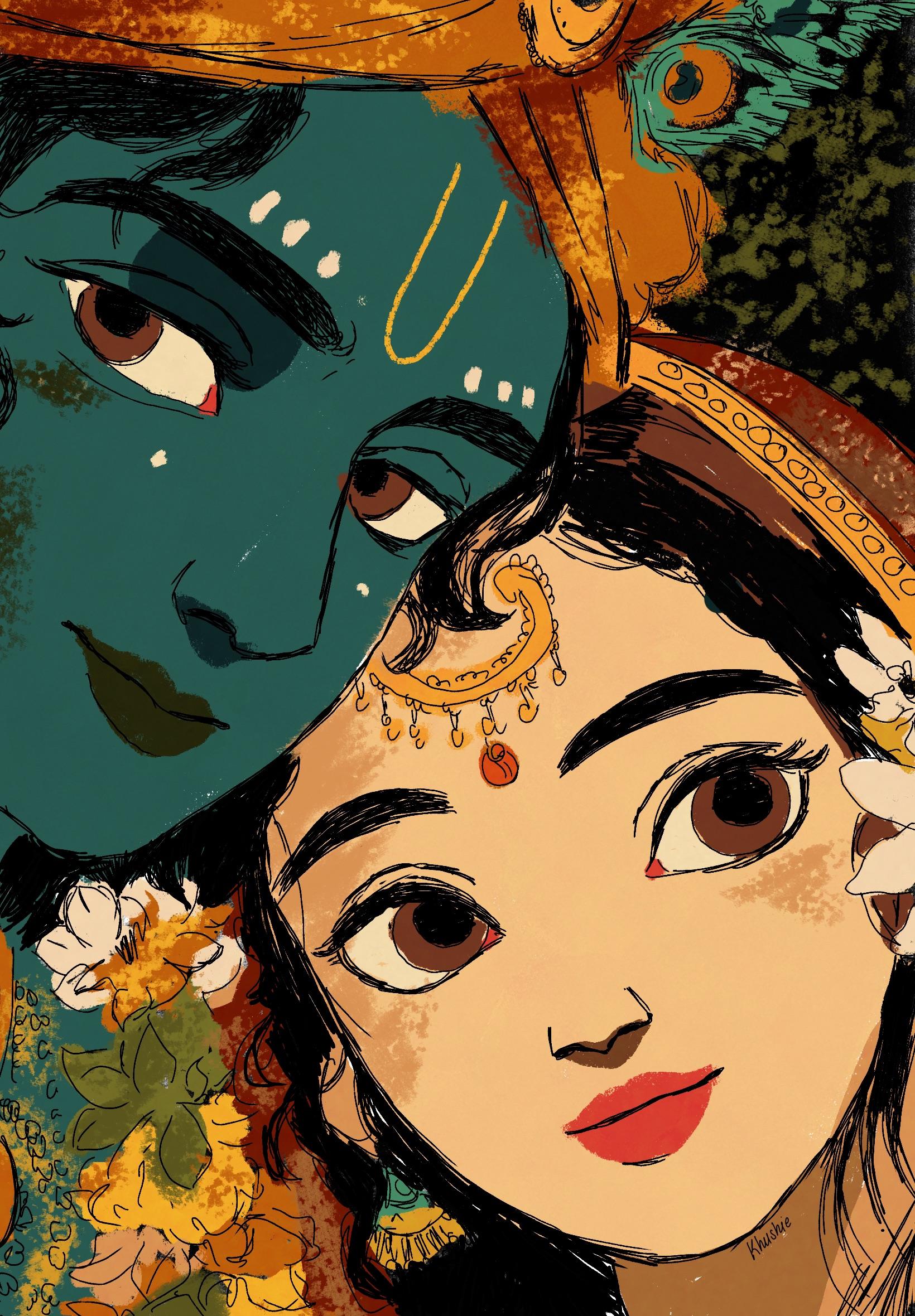 1640x2360 Digital art of Radhakrishna