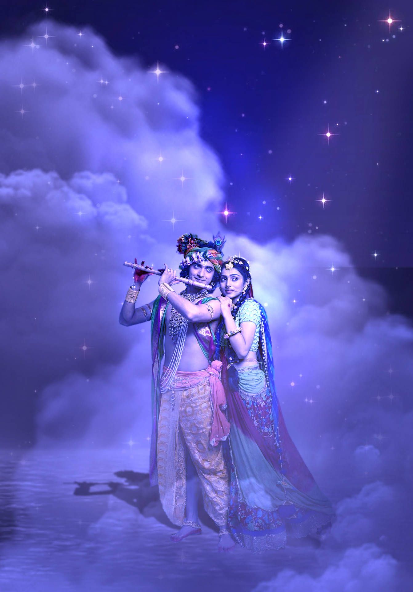 1342x1920 Download Radha Krishna Purple Clouds Wallpaper