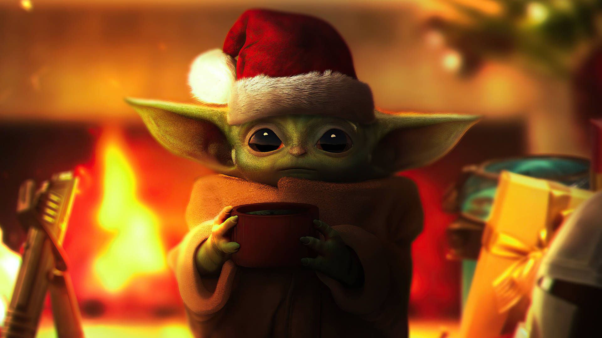 1920x1080 Download Grogu Getting Warm Star Wars Christmas Wallpaper