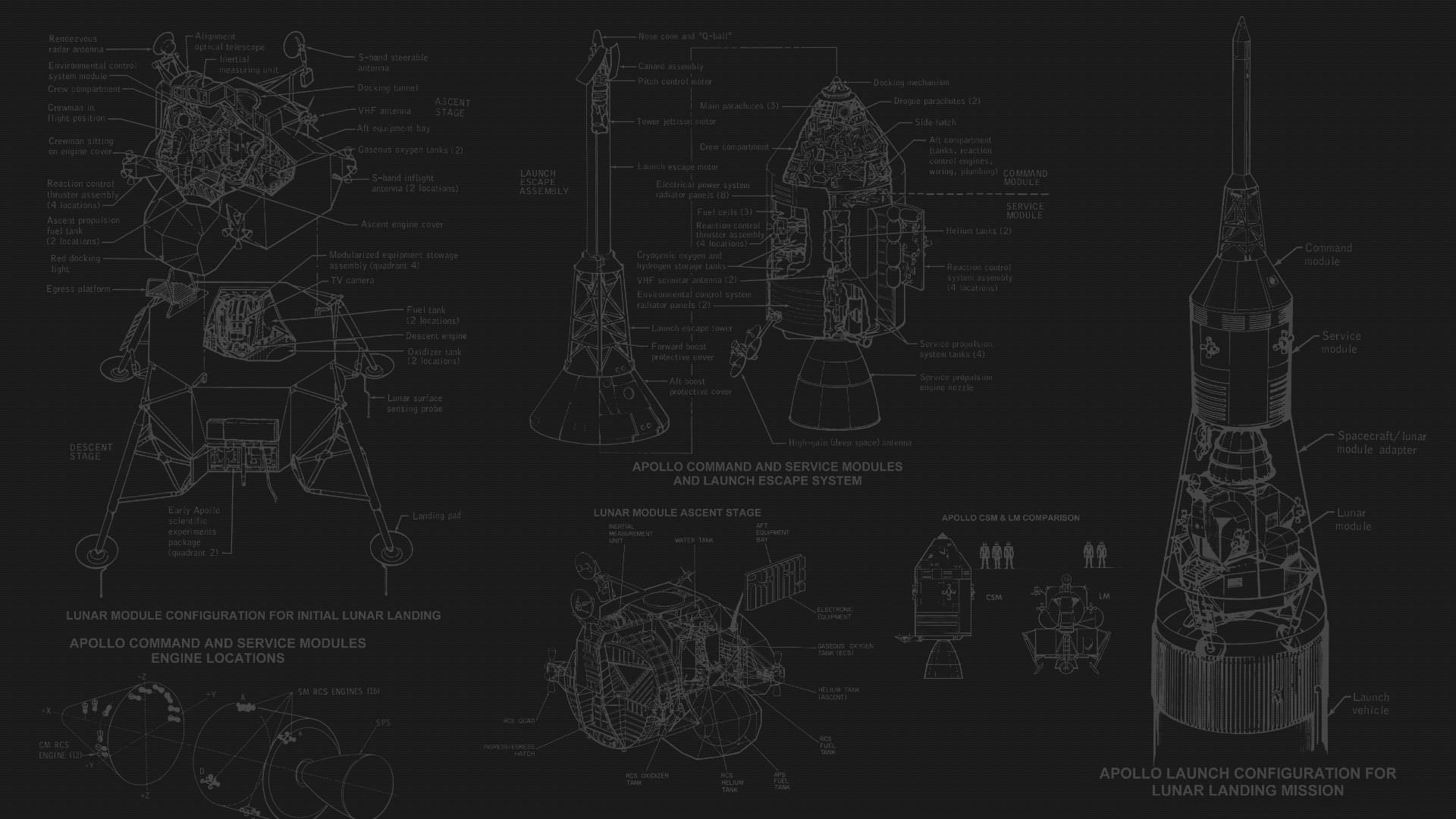 1920x1080 Apollo blueprints on a black pattern background.