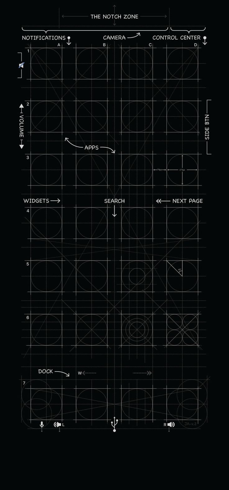 736x1576 iPhone X Blueprint Wallpaper in Black