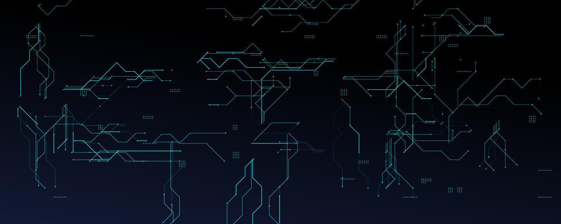 1920x768 Futuristic Digital Circuit Blueprint. Abstract Technology Grid With Glowing Blue Lines On Dark Background. Perfect For AI Systems, High Tech Interfaces, And Cyber Data Design. Illustration