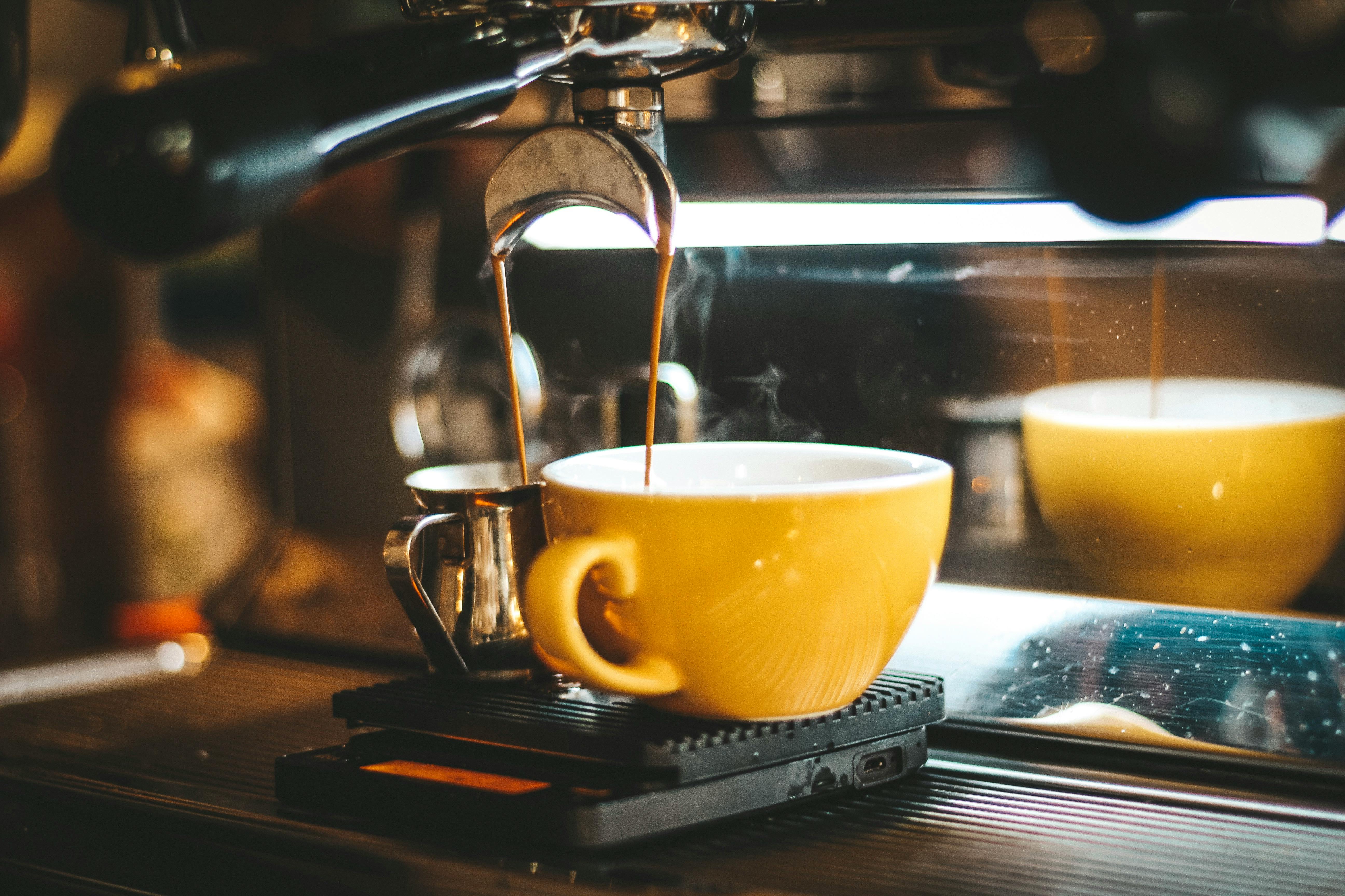 5184x3456 Espresso Machine Dispensing on Two Mugs · Free
