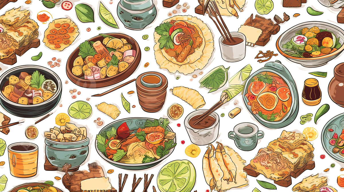 1200x673 Hand Drawn Vector Seamless Pattern Of Malaysian Cuisine Oriental Delights On A White Background, Malaysia Food, Malaysian Food, Indonesian Food Background Image And Wallpaper for Free Download