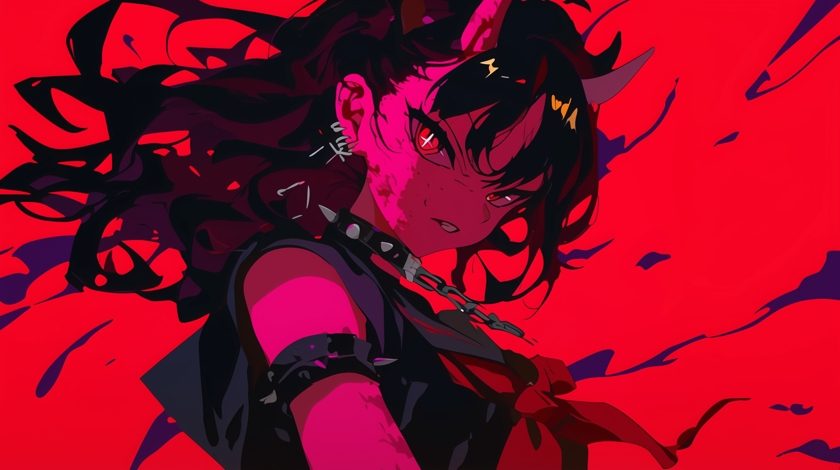2912x1632 Red Demon Anime Girl HD Wallpaper: Phonk Vibes
