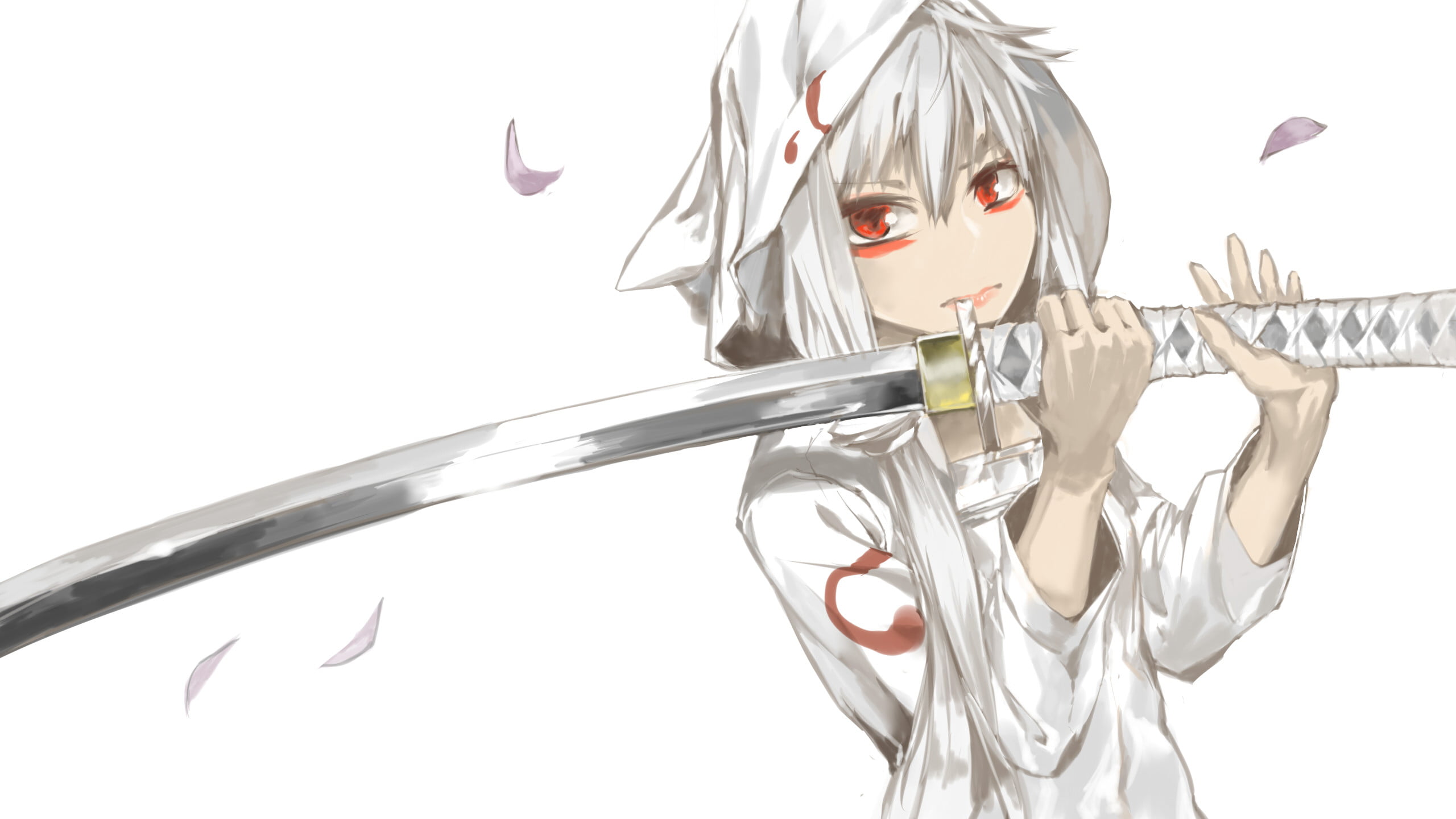 2560x1440 Anime character wearing white top holding katana wallpaper HD wallpaper