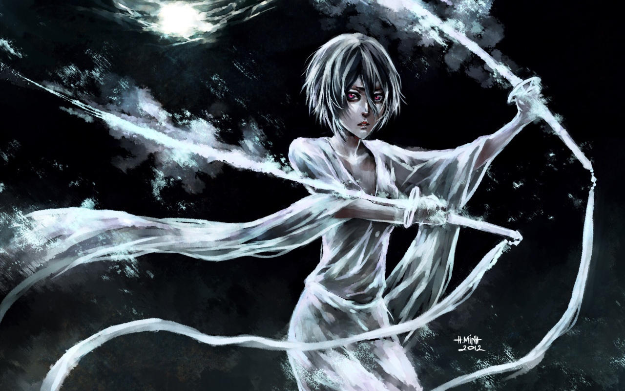 1280x800 Katana white flame artist NanFe Desktop wallpaper 1280x800