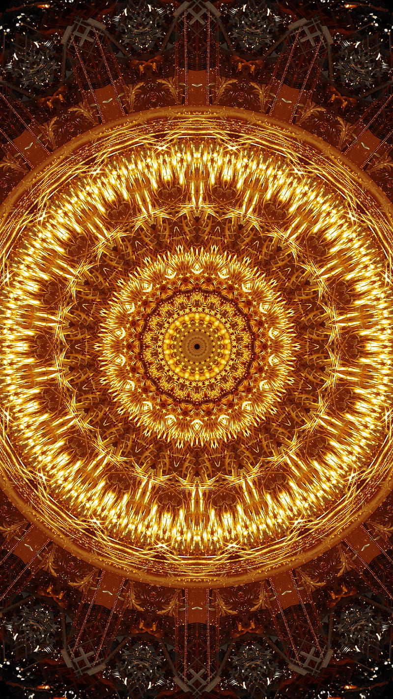 800x1422 Ornament, brown, fire, mandala, orange, ring, round, yellow, HD phone wallpaper