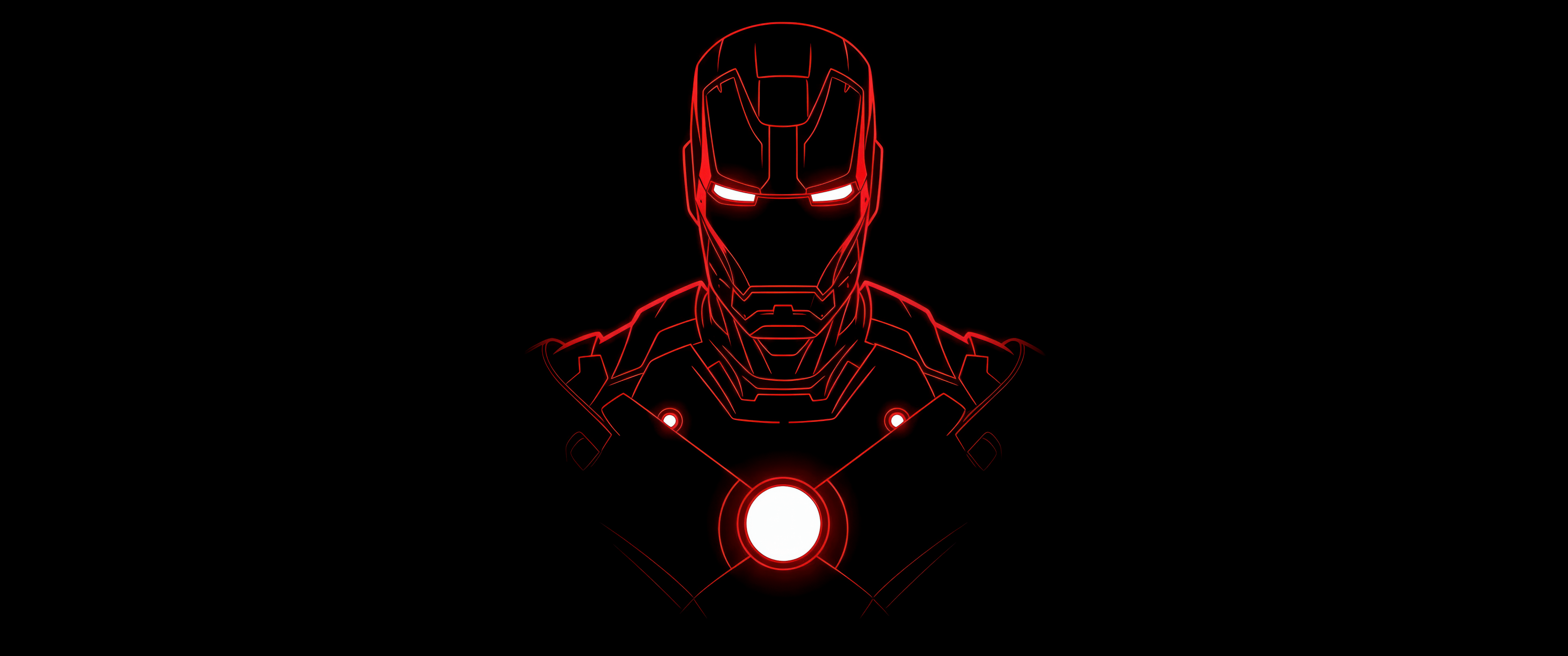 3440x1440 Iron Man Wallpaper 4K, Red glow, AMOLED, Outline