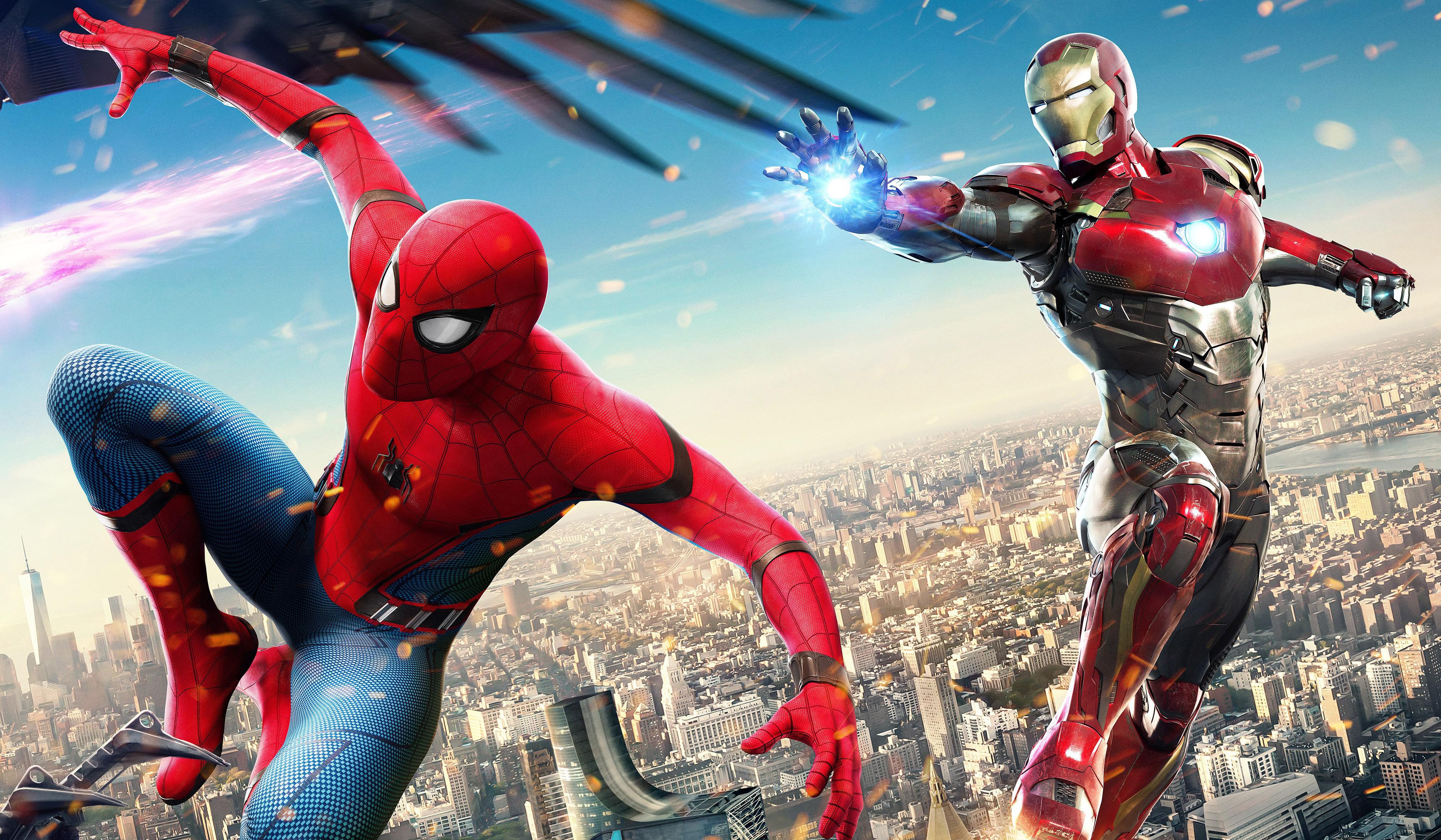 3983x2323 Desktop wallpaper: Iron Man, Spider Man, Movie, Spider Man: Homecoming 4K free download for PC. 418159