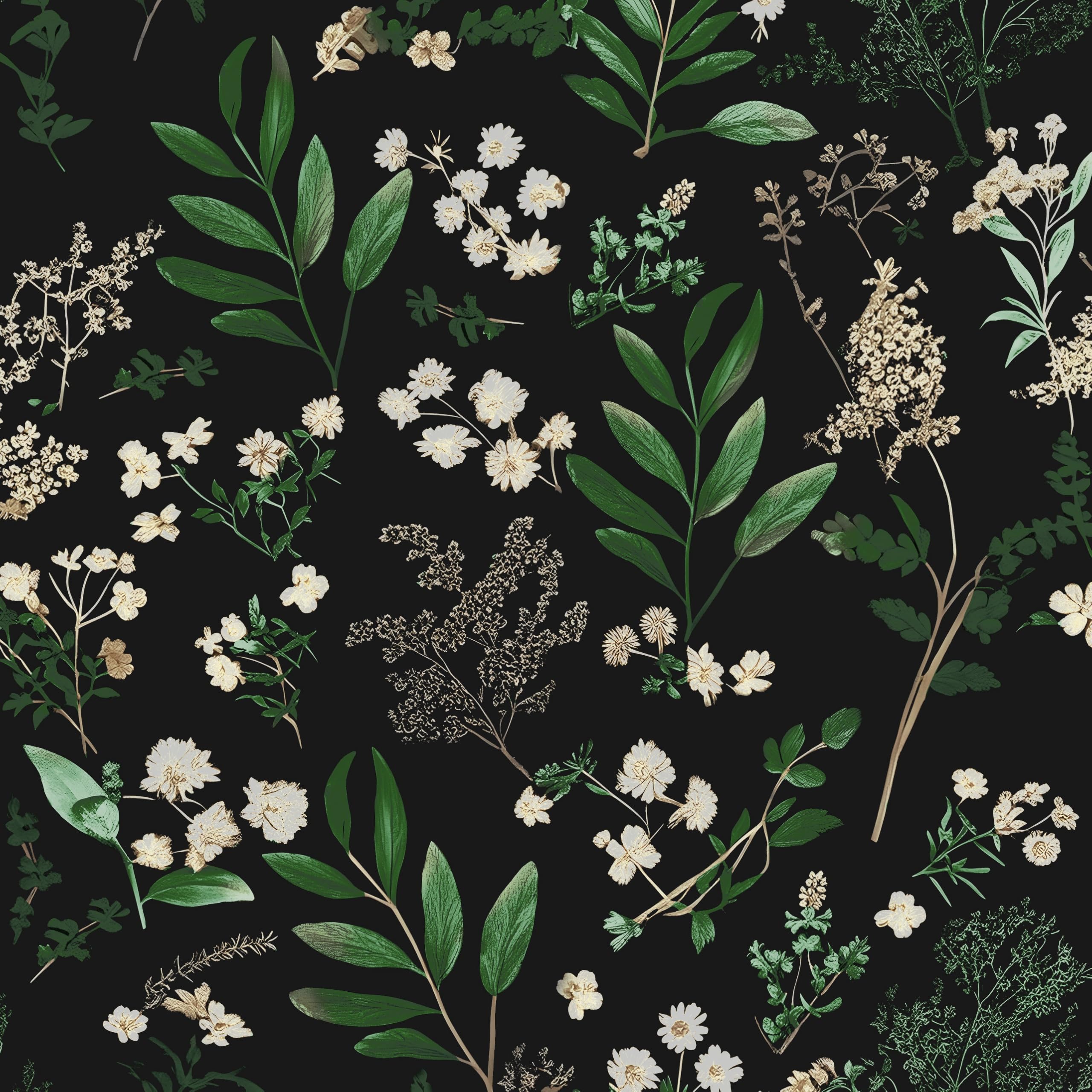 2560x2560 Laatse Dark Floral Wallpaper Peel and Stick Green Leaf Wallpaper Vintage Flowers Contact Paper Waterproof Self Adhesive Boho Delicate Wall Paper for Cabinet Kitchen Walls Locker 17.5in x9.8ft