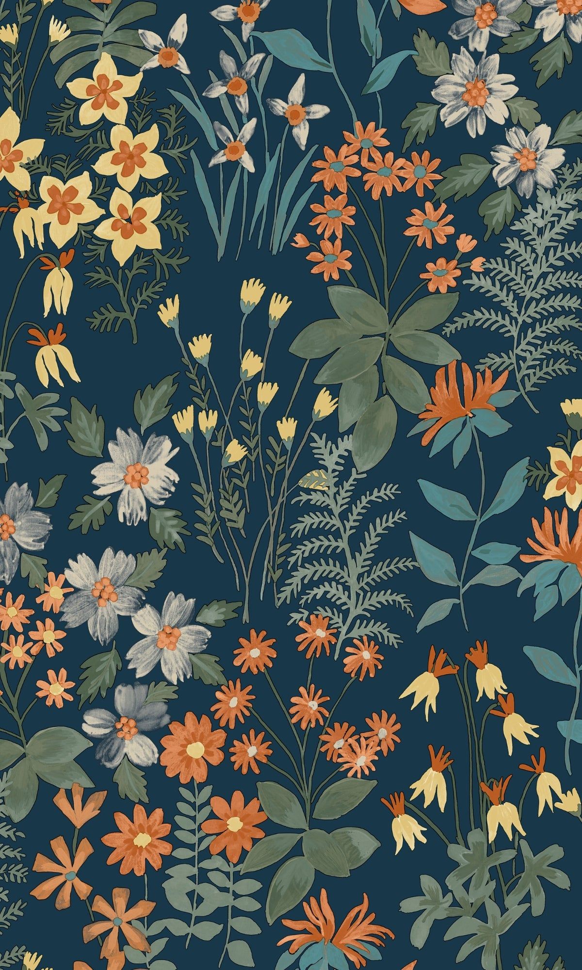 1200x2000 Dark Blue Classical Flower Floral Wallpaper R9226