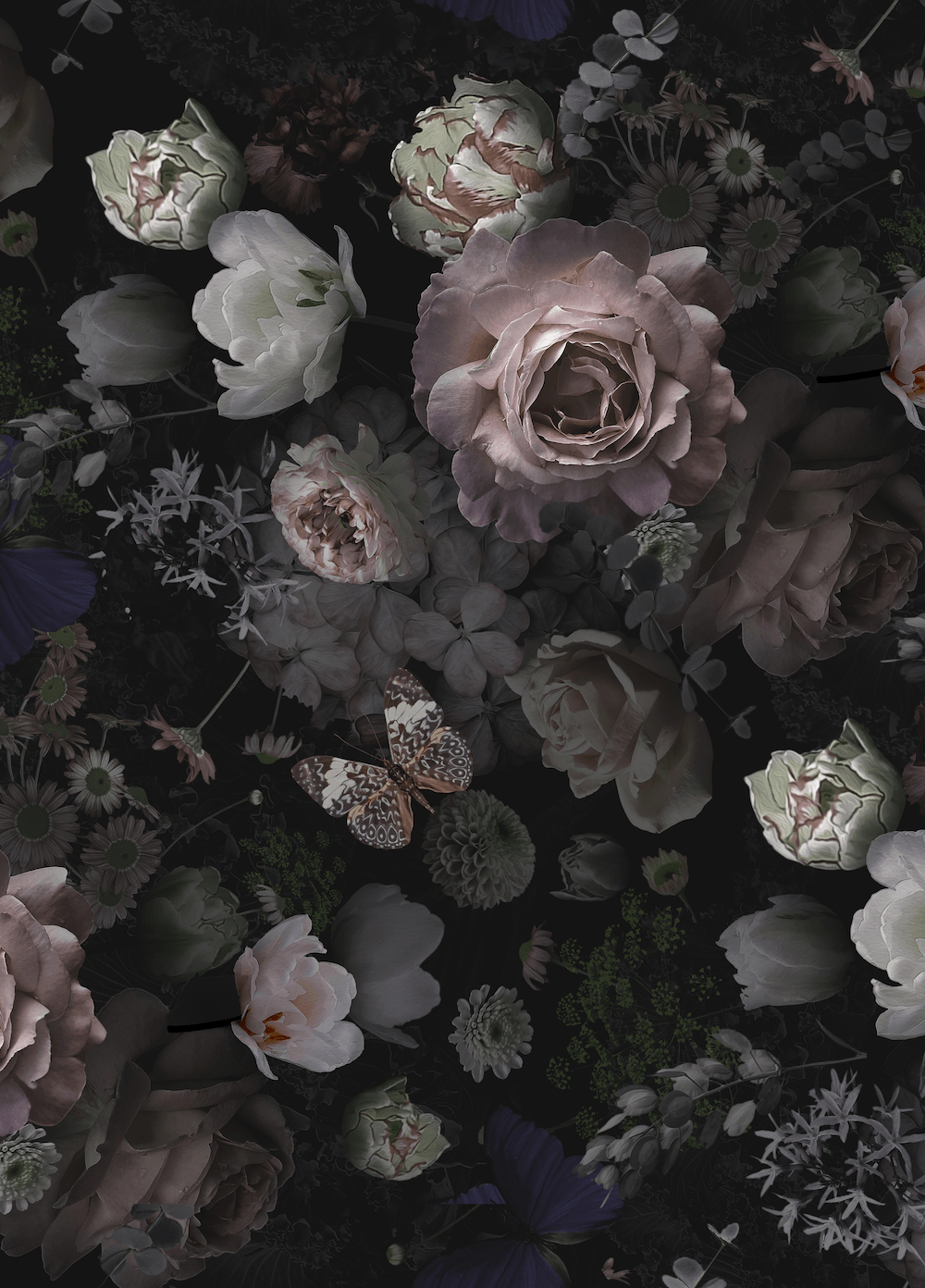 1000x1392 Dark Floral Butterfly Peel and Stick Wallpaper