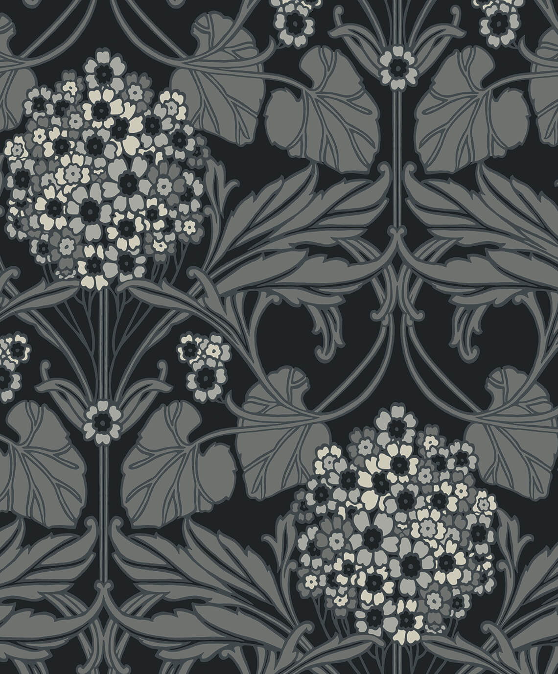 1140x1377 Seabrook ET12120 Floral Hydrangea Ebony and Charcoal Wallpaper
