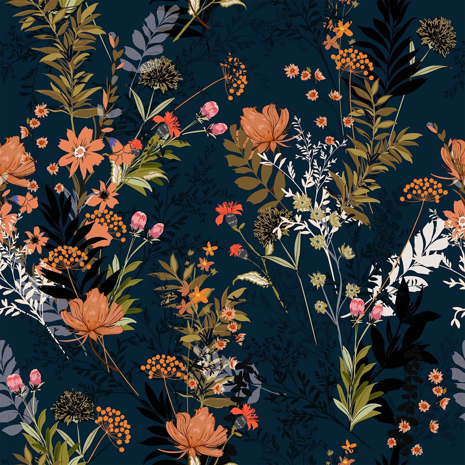 1600x1600 VEELIKE Floral Peel and Stick Wallpaper Midnight Blue Meadow Wildflowers Floral Wallpaper 17.7x118'' Dark Blue Contact Paper for Cabinets Shelves