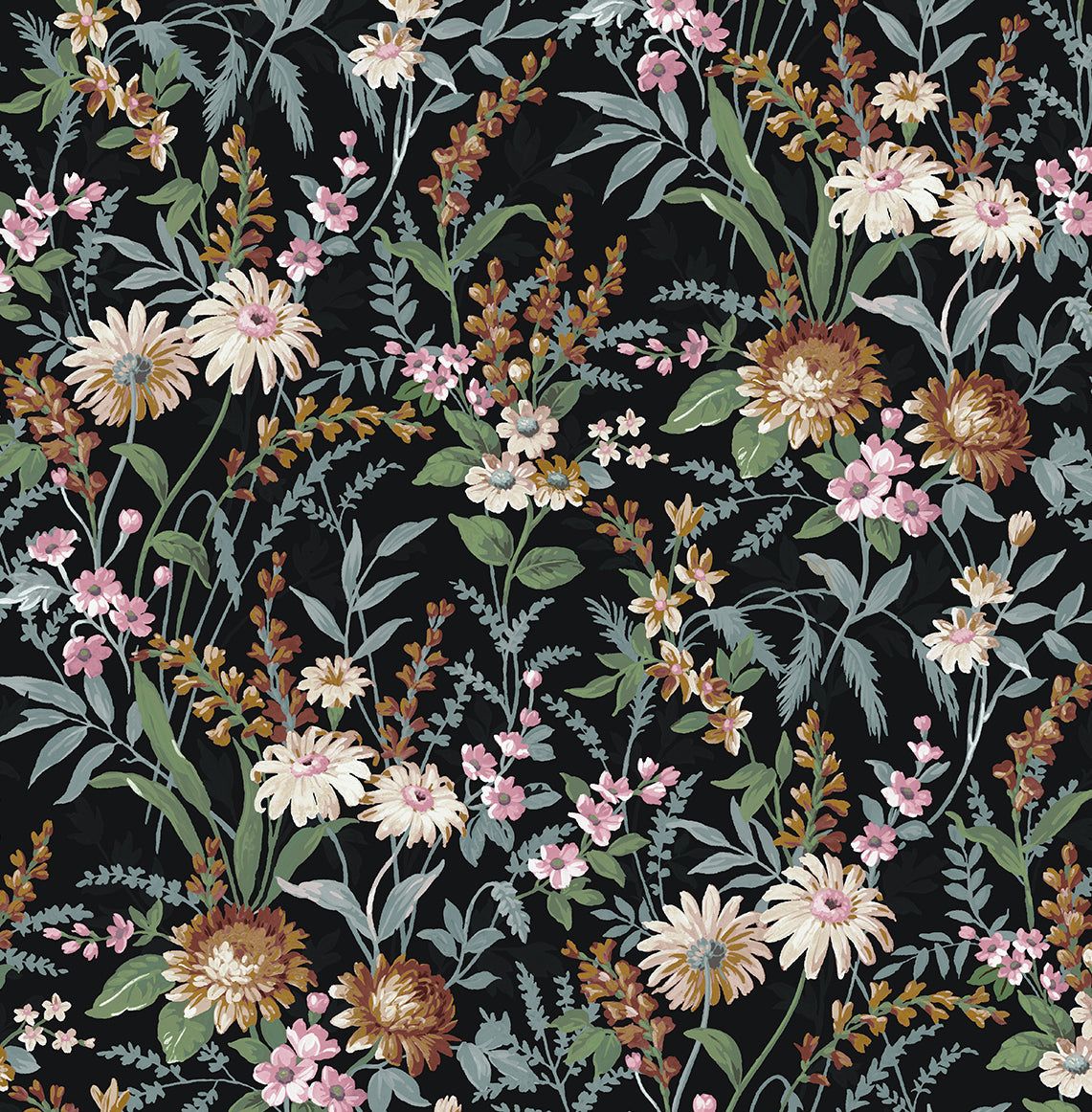 1141x1162 Vintage Floral Peel And Stick Wallpaper In Onyx