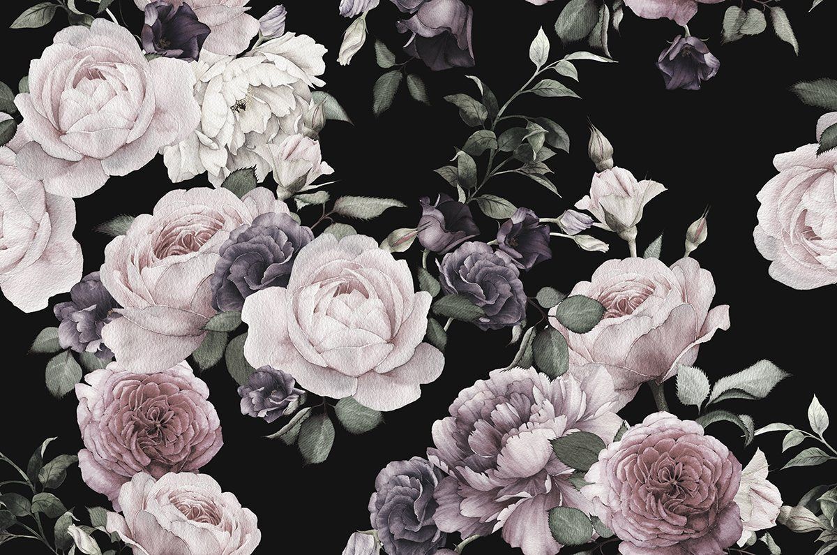 1200x795 Wall Mural and Purple Dark Floral Vinyl (Peel & Stick) to Measure
