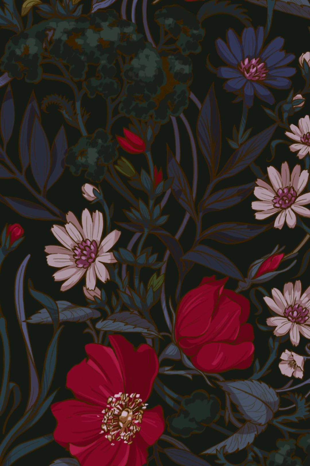 1080x1620 Exclusive floral on Black background, abstract wallpaper Peel & Stick Canvas Vinyl / Large Sample 24x24 in