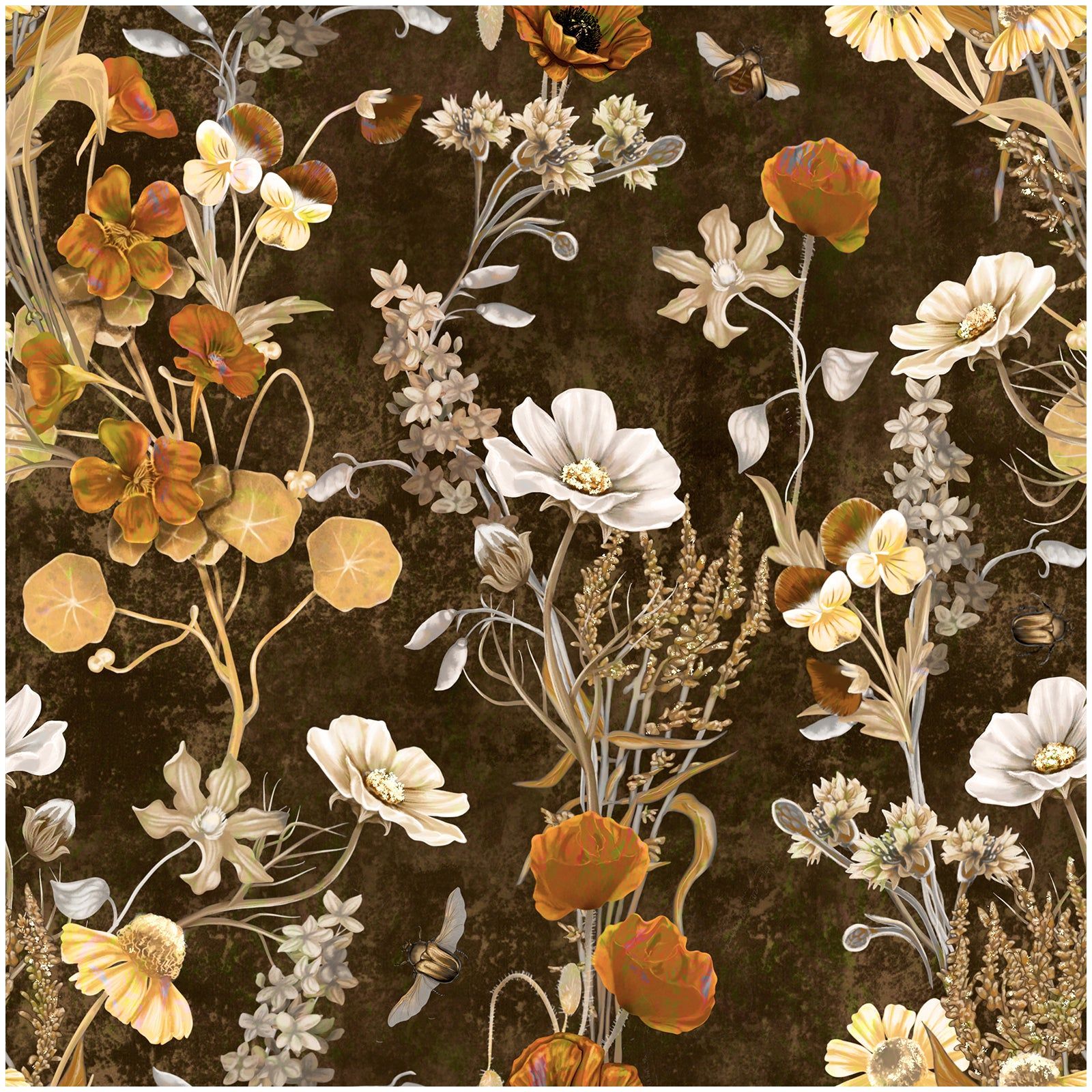 1600x1600 Vintage Floral Wallpaper with Dark Brown Background
