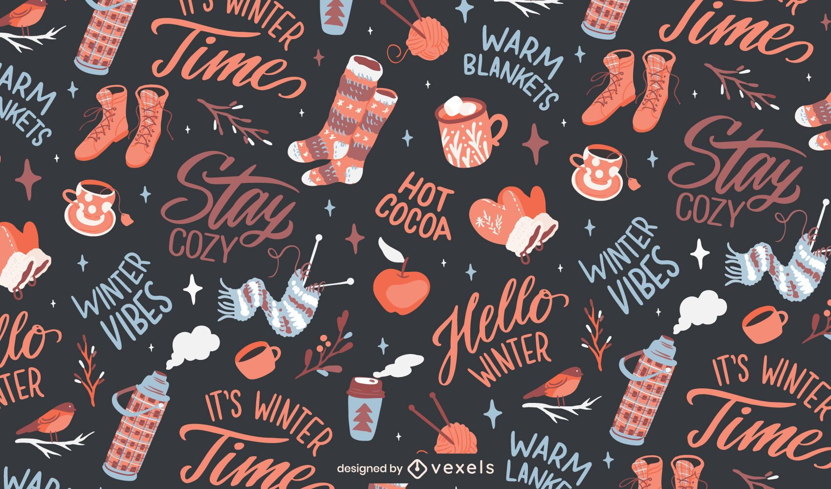 1700x1000 Cozy Winter Season Elements Pattern Design Vector Download