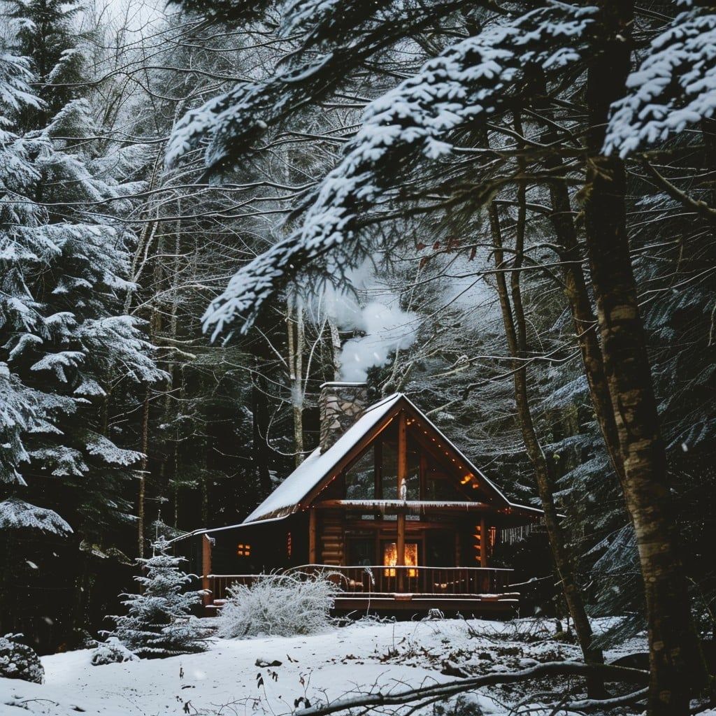 1024x1024 Free Cozy Winter Cabin Image, Cabin, Snow