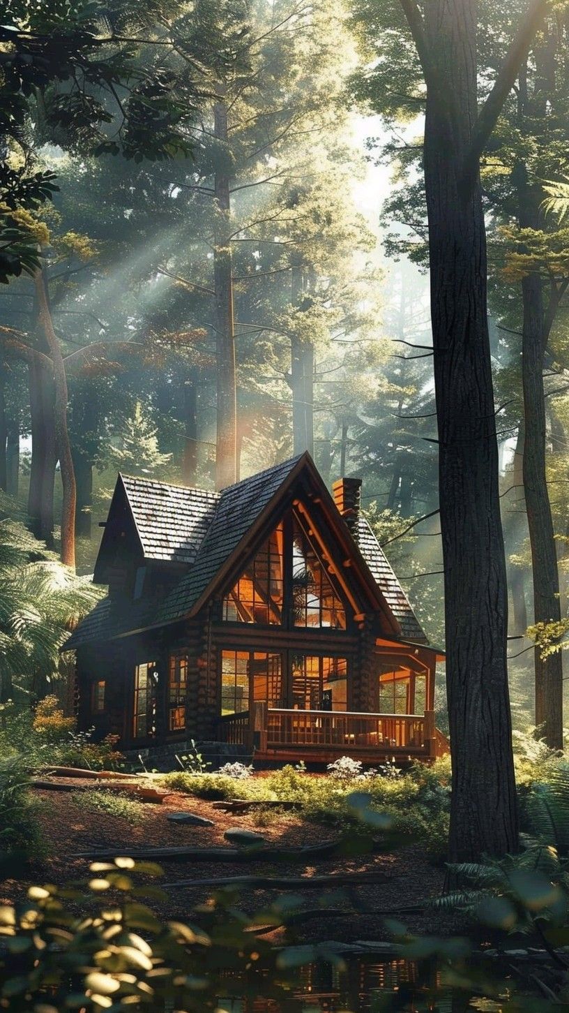 816x1451 Yellow Cabin in Forest