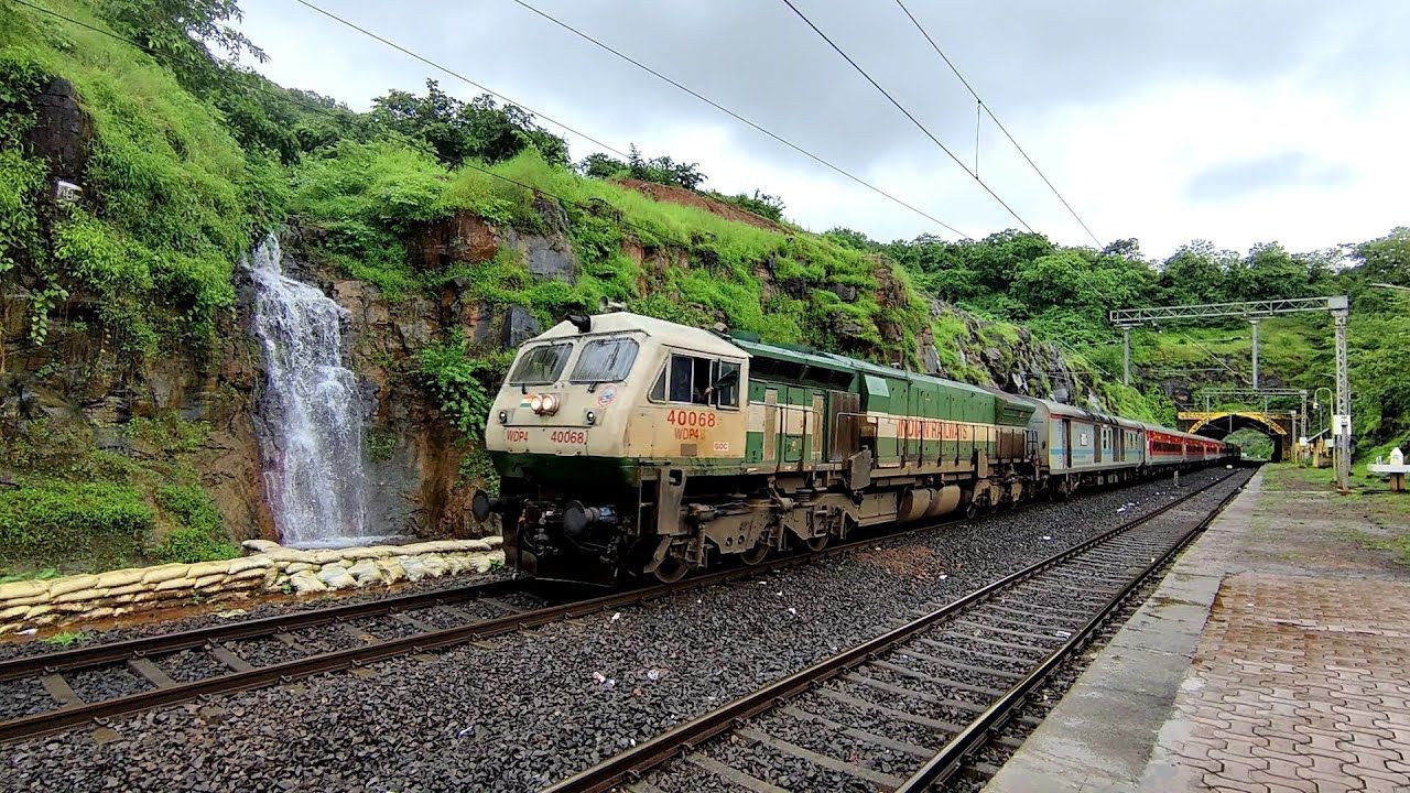 1280x720 IN 1 NON STOP BACK TO BACK EXPRESS & RORO TRAINS AT UKSHI RAILWAY STATION : KONKAN RAILWAYS
