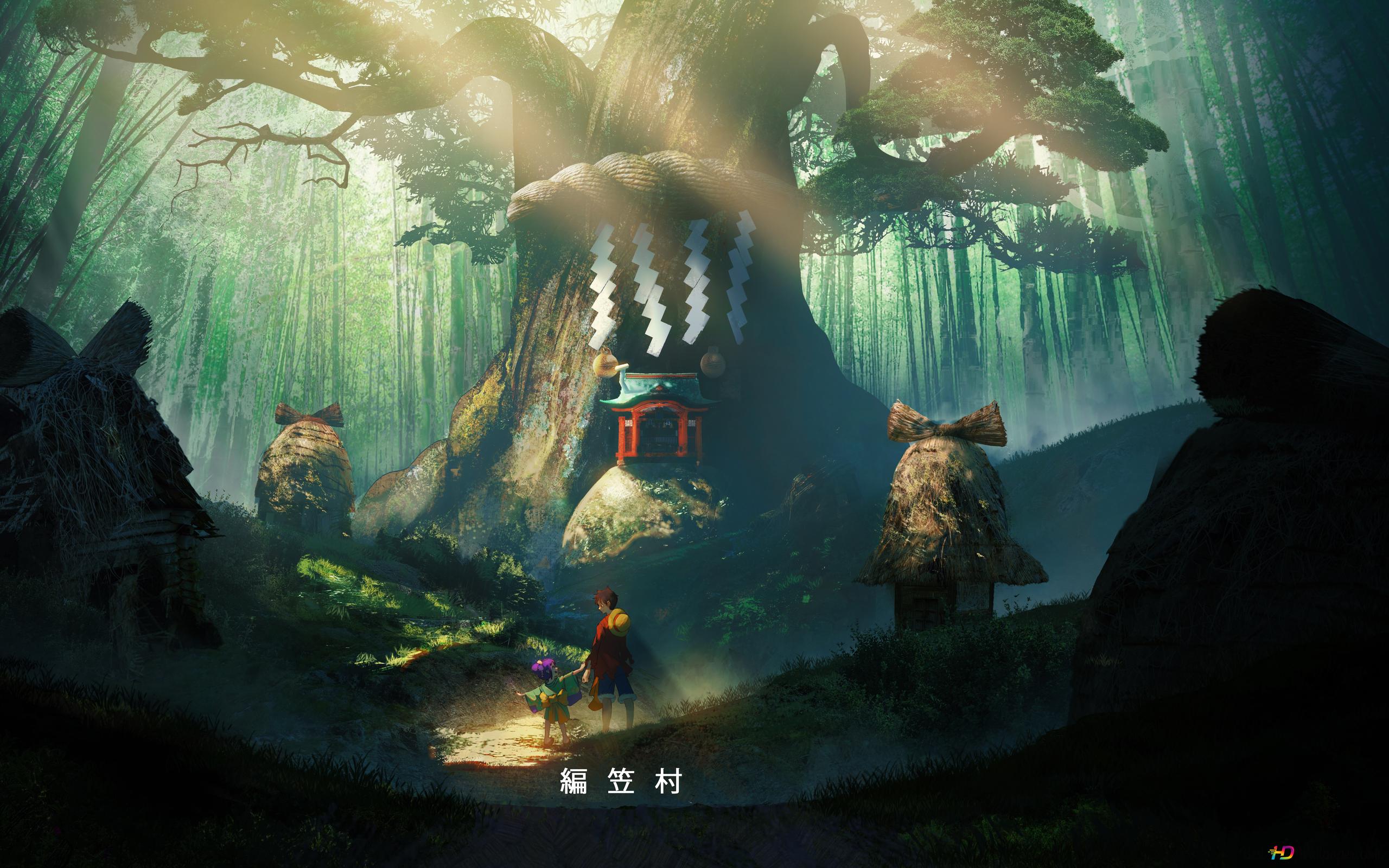 2560x1600 One Piece D Luffy at the forest 4K wallpaper download