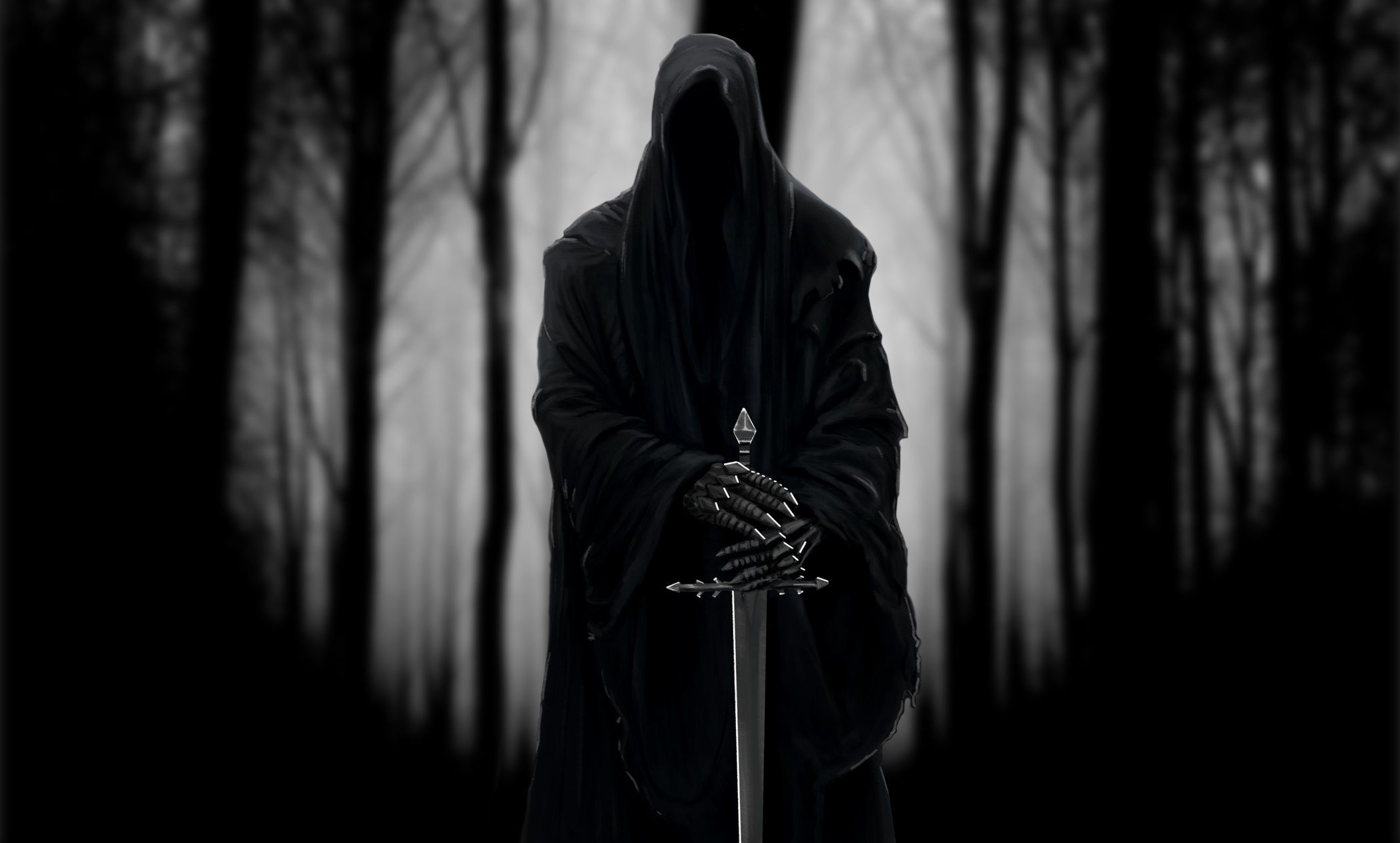 2100x1265 Wallpaper forest, figure, the Lord of the rings, art, Ghost, art, Nazgul, nazgul for mobile and desktop, section арт, resolution 2100x1265