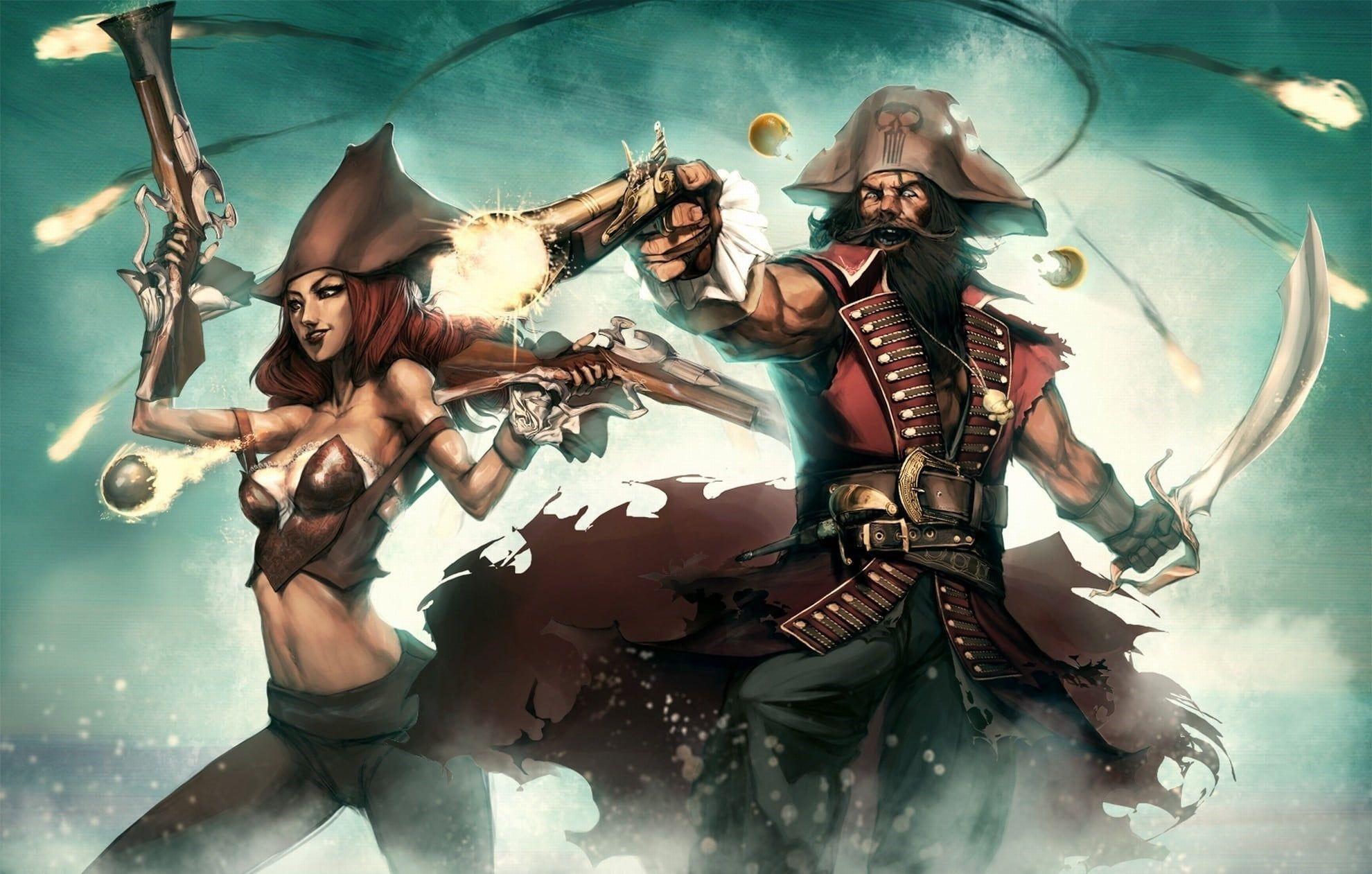 1980x1261 Male and female pirates illustration, fantasy art, League