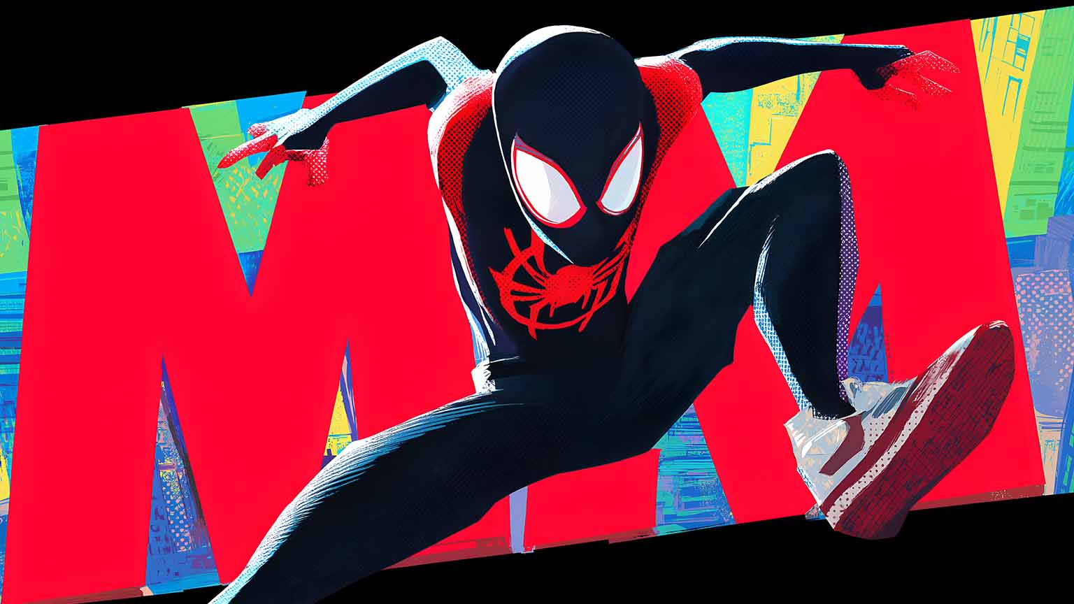 1536x864 Miles Morales Spiderman Suit Big Logo Vibrant City Wallpaper 4k