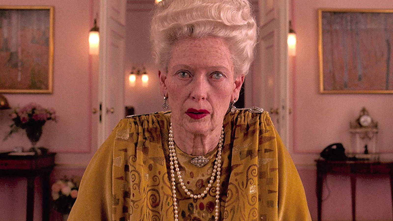 1600x900 Award Winning Actress Tilda Swinton In Prominent Attire As Madame D. From The Movie Grand Budapest Hotel. Wallpaper