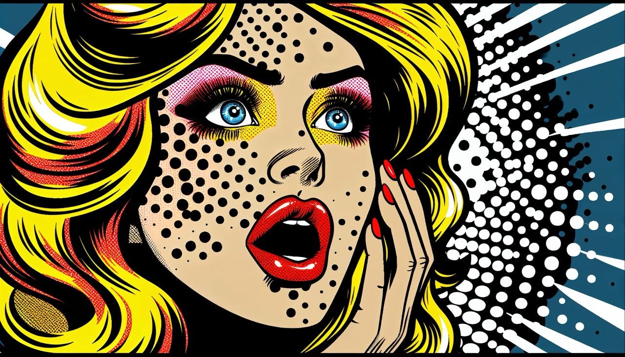 1280x731 Comic Mural Wallpaper. Astonished Blonde Woman in Pop Art