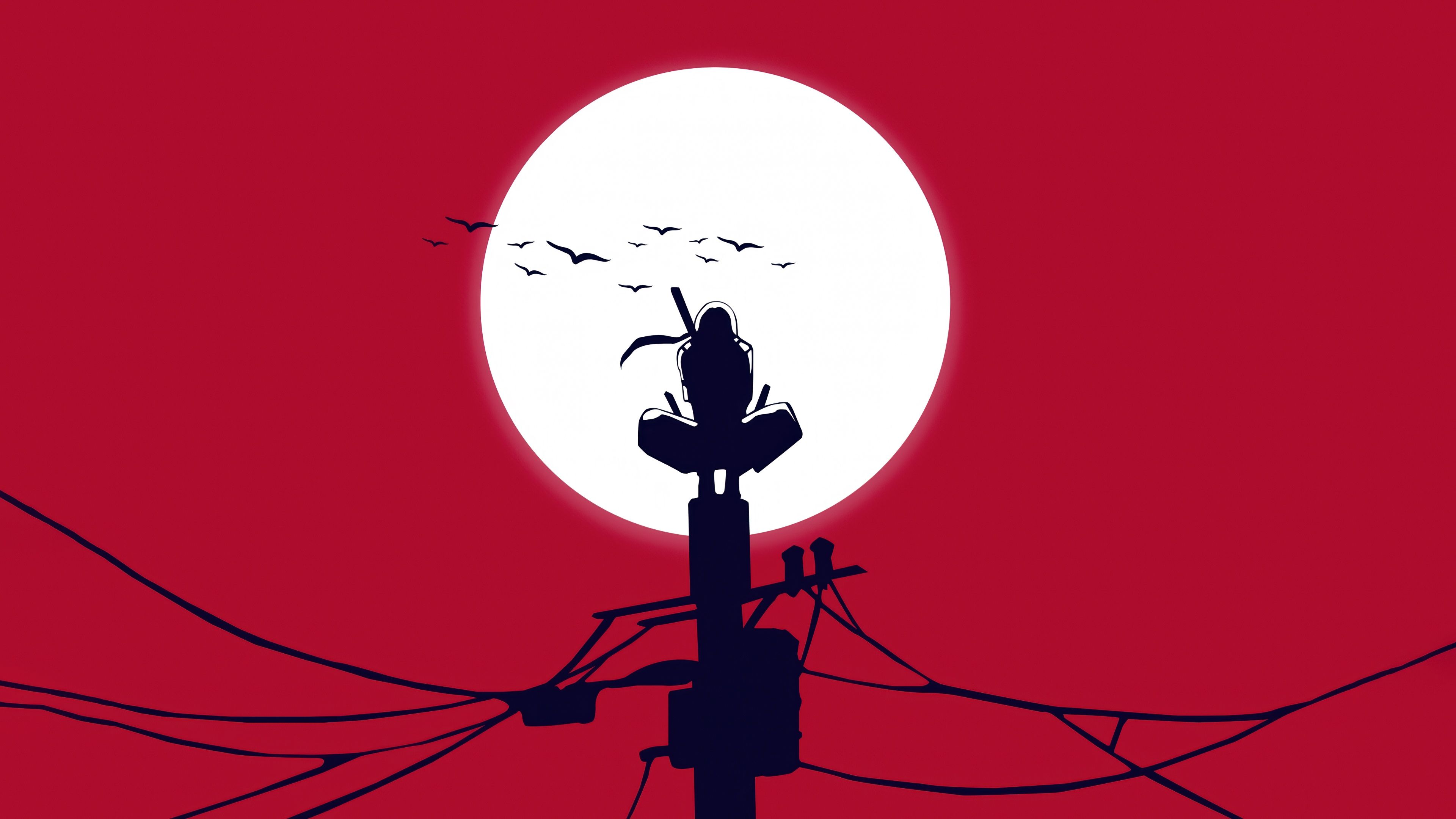 3840x2160 Itachi Uchiha Wallpaper 4K, Moon, Minimalist, Red background