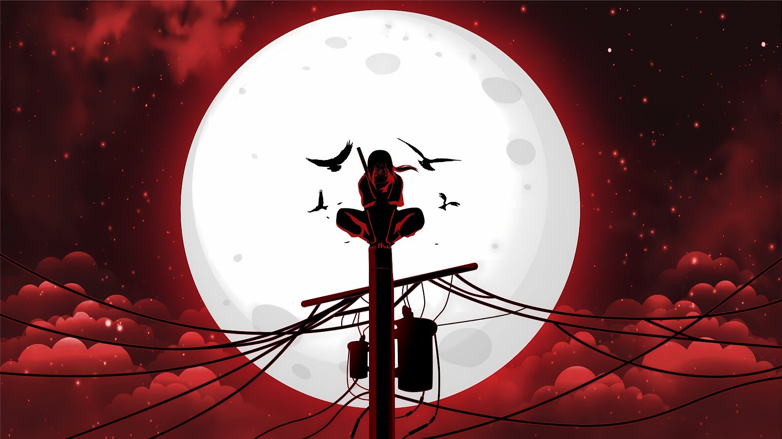 1600x900 4K Wallpaper Itachi Uchiha Silhouette Under Blood Moon 4K Wallpaper. Best 4K Wallpaper for Computers