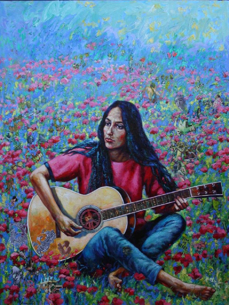 970x1291 Download American Singer Joan Baez Painting Portrait Wallpaper