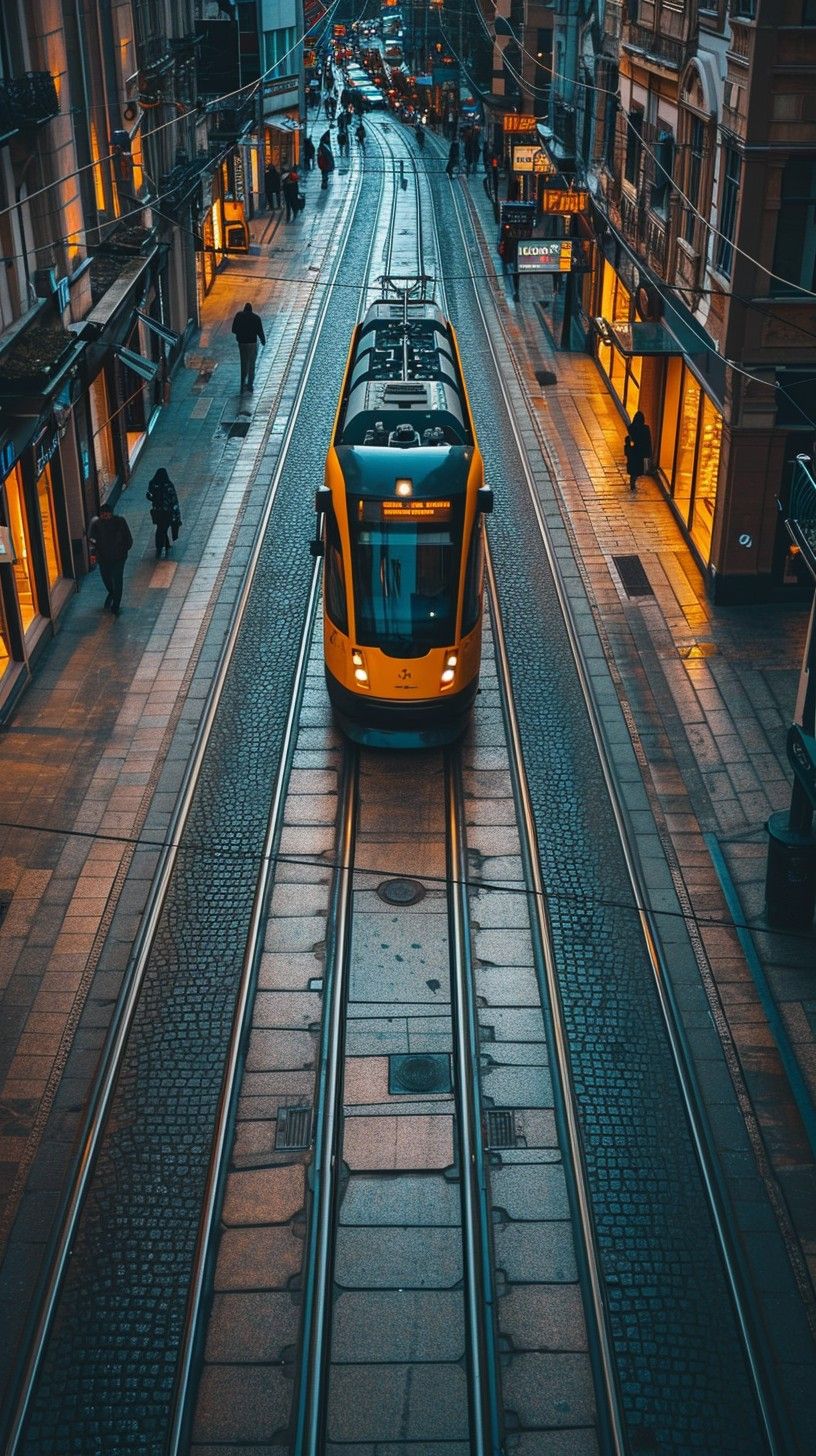 816x1456 Free Urban Tramway Scene Image, City, Street