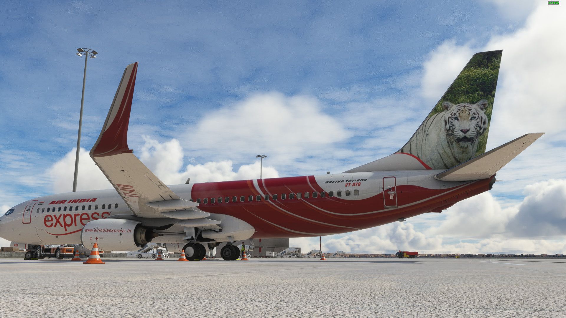 1920x1080 Air India Express VT AYB White Tiger / Spotted Deer Tail Design PMDG B738 [4K] Liveries For MSFS