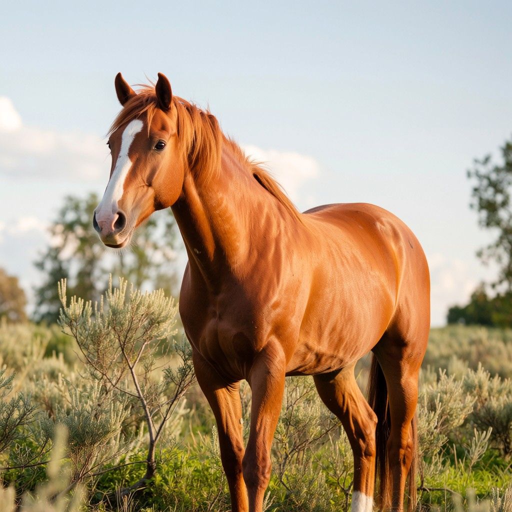 1024x1024 Free Majestic Chestnut Horse Image, Chestnut, Autumn