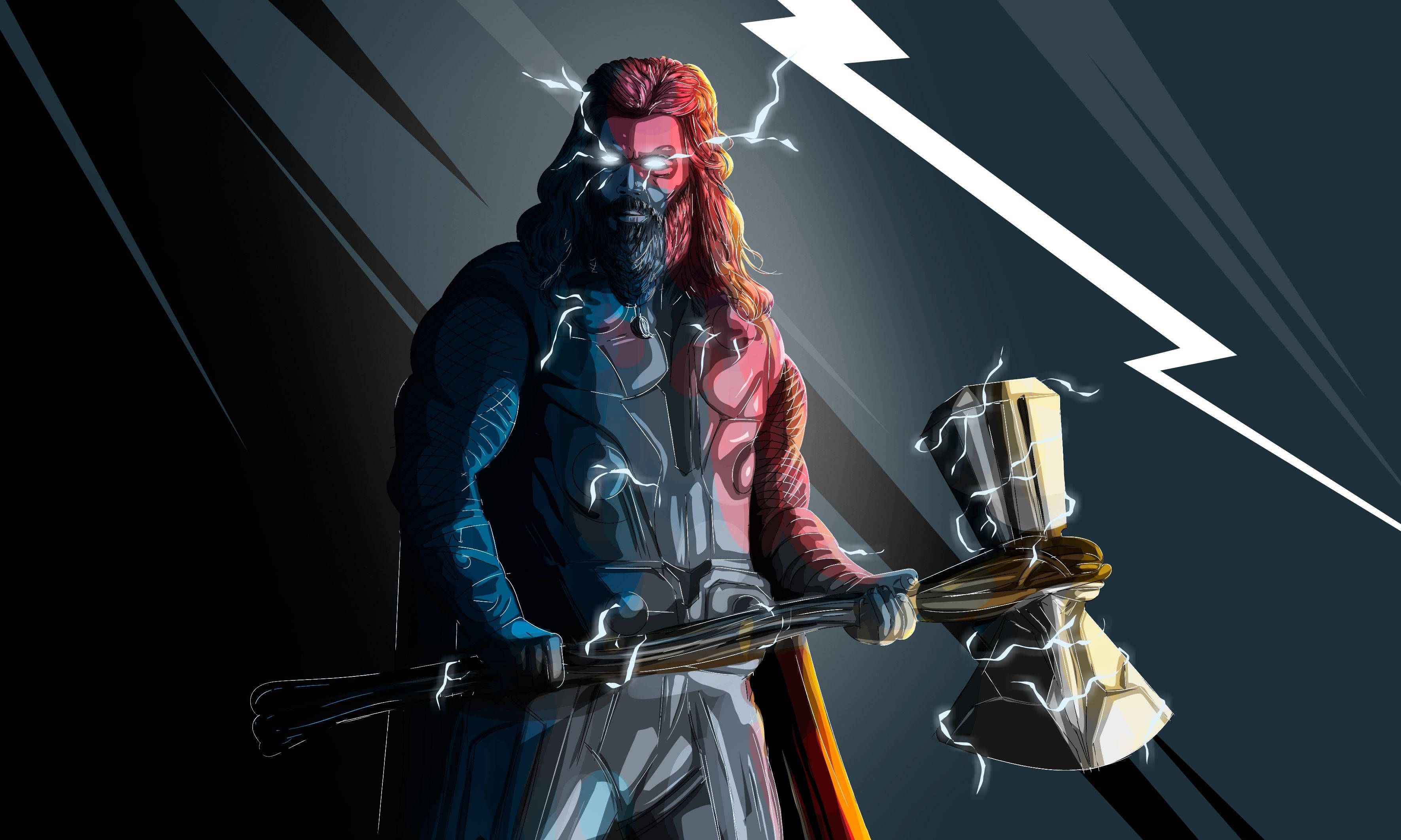3543x2126 Download Long Haired Marvel Thor Stormbreaker Vector Art Wallpaper
