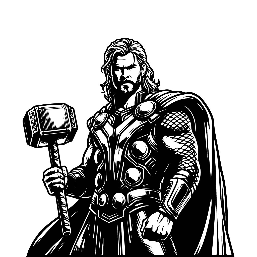 1024x1024 Free Thor Hammer SVG And White SVG Vector File For Laser Cutting Laser Cutter