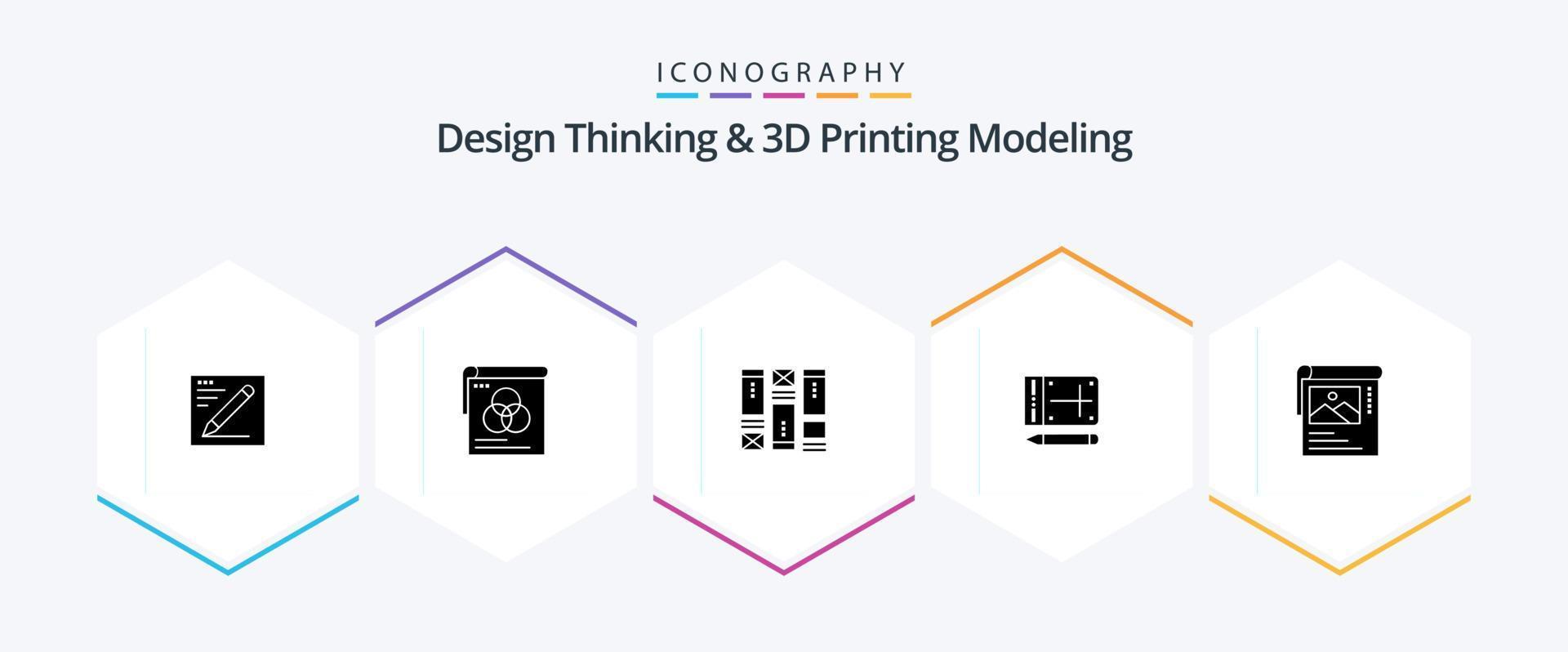 1920x798 Design Thinking And D Printing Modeling 25 Glyph icon pack including wallpaper. education. wireframing. online. mobile