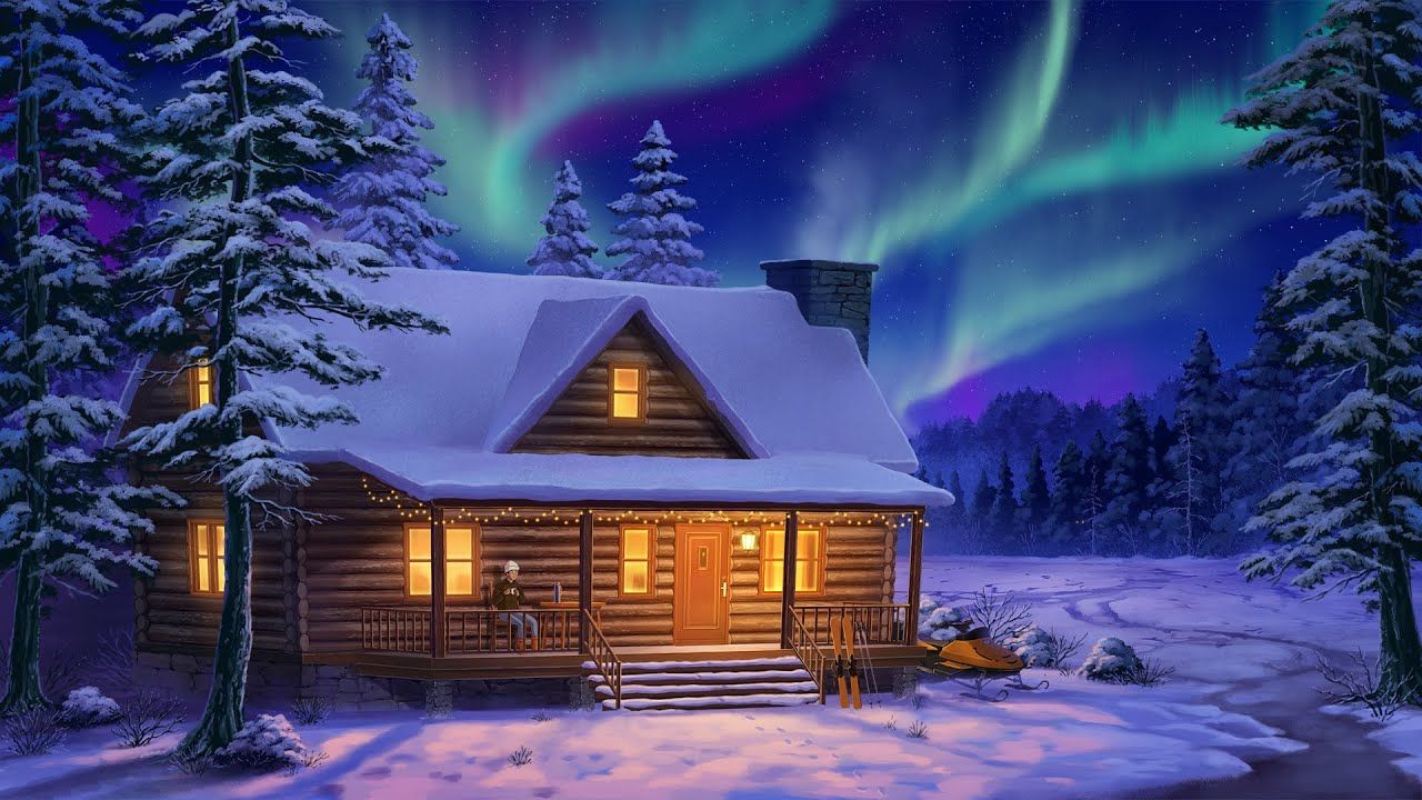 1280x720 cabin in the snow