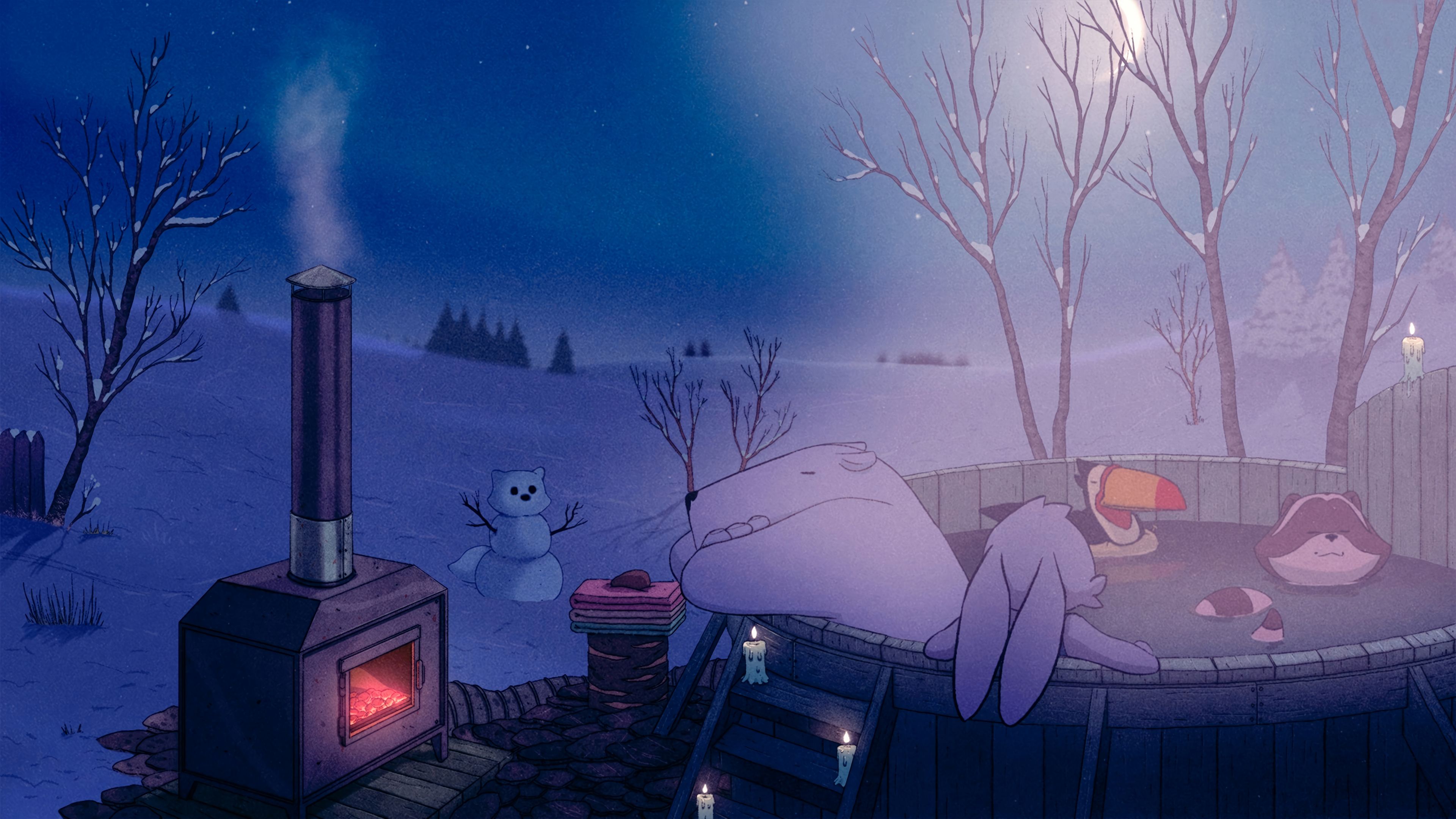 3840x2160 Chillhop Winter Hot Tub += Wallpaper 4K HD PC n