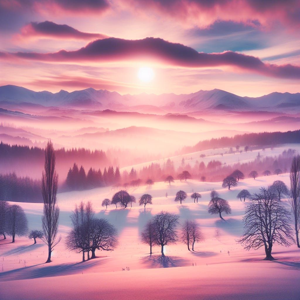 1024x1024 Winter Scenery in Lofi Aesthetic at Sunset