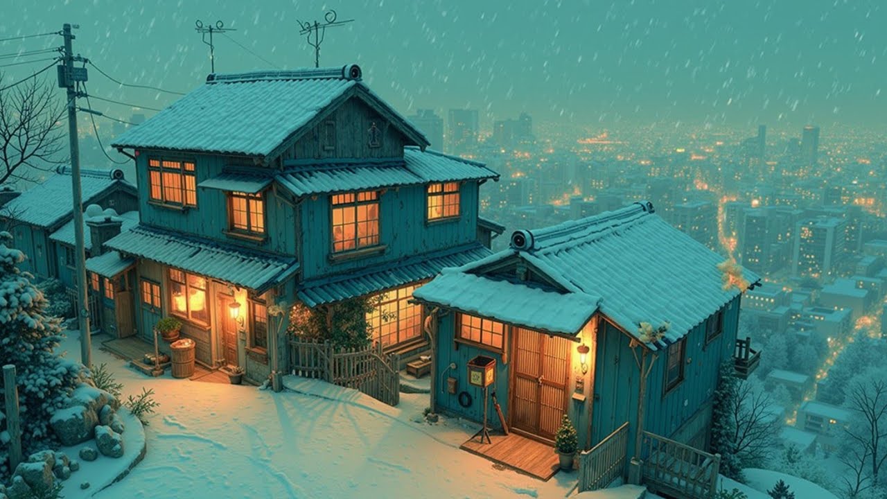 1280x720 Snowy Japan Lofi Ambience ❄️ Cozy Winter Beats & Retro Town Vibes