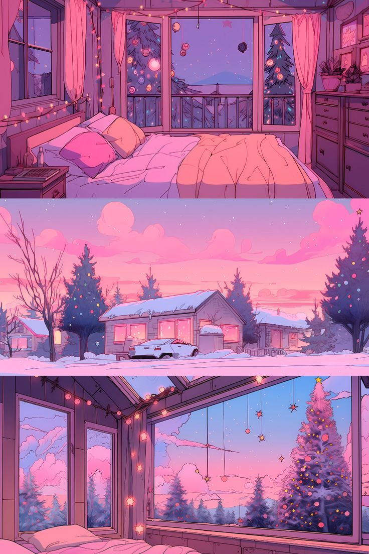 736x1104 Pink Christmas wallpaper holiday wallpaper lofi wallpaper Ghibli wallpaper lofi 4k wallpaper aesthe