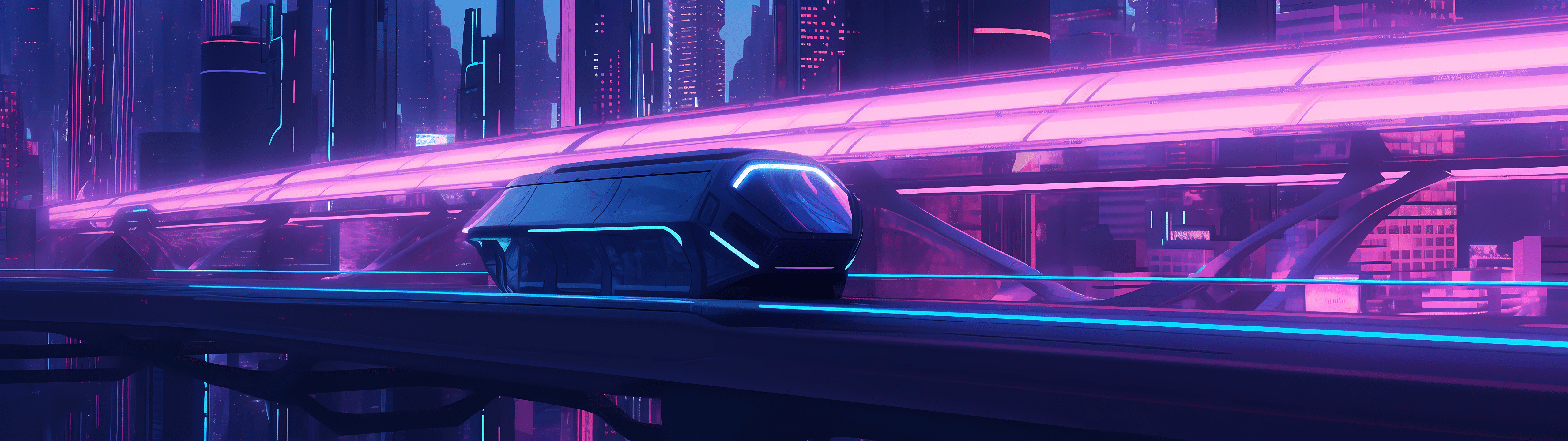 5120x1440 Night in neon city [5120x1440]